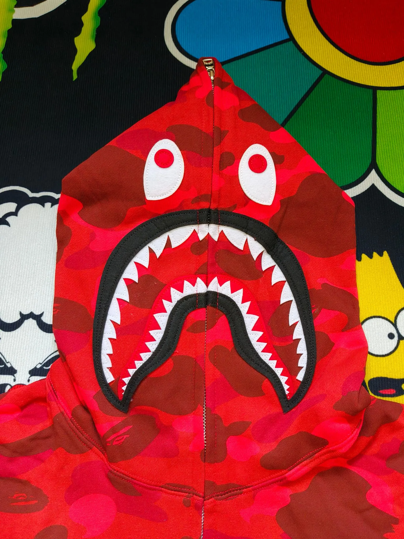 XX 121 BAPE 1ST CAMO SHARK FULL Classic counter model Camouflage shark hooded zipper sweatshirt Machine-printed camouflage Top-quality fabric Premium 1:1 replica Customized fabric Couple model: S—XXL [Camouflage yellow, Camouflage green, Camouflage red, Camouflage purple, Camouflage blue, Camouflage gray]